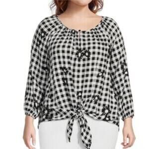 Allison Daley Womens Gingham Floral Front Tie Cottagecore Boho Peasant Top sz 3X
